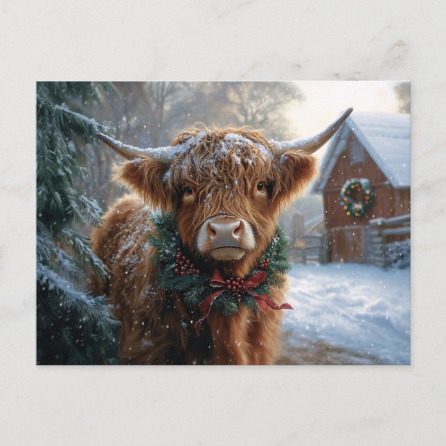 Carte Postale Highland Cow Rustic Barnyard Noël (Devant)