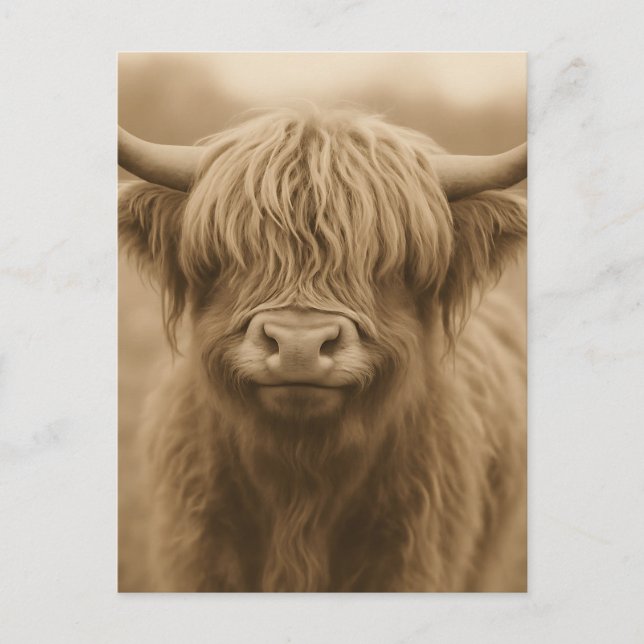 Carte Postale Highland Cow Sepia Portrait (Devant)