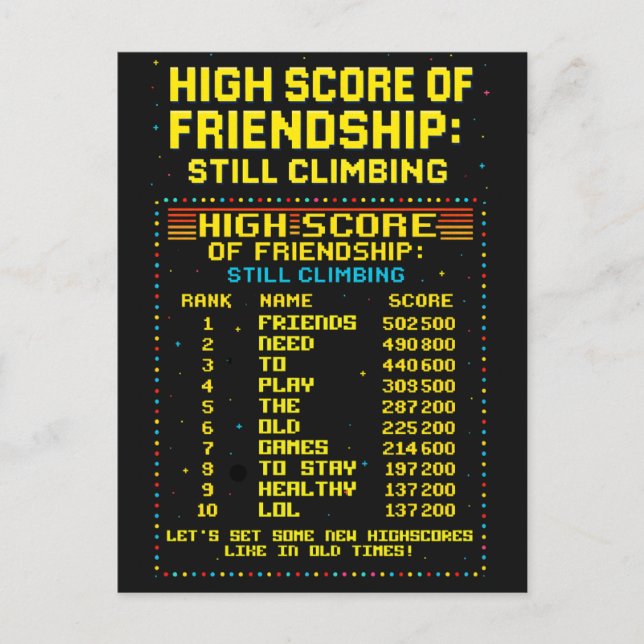 Carte postale « Highscore de l'amitié » (Devant)