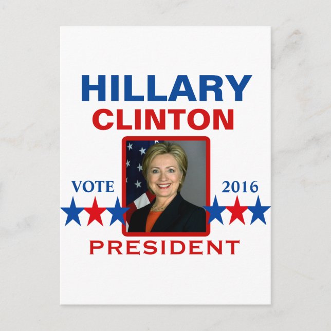 Carte Postale Hillary Clinton pour le président 2016 (Devant)