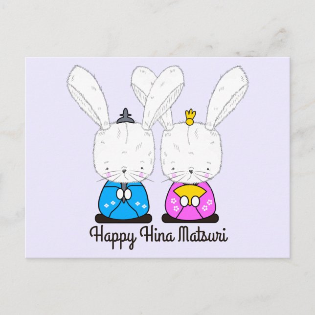 Carte Postale Hinamatsuri Siamese Bunnies blancs Hina Ningyo (Devant)