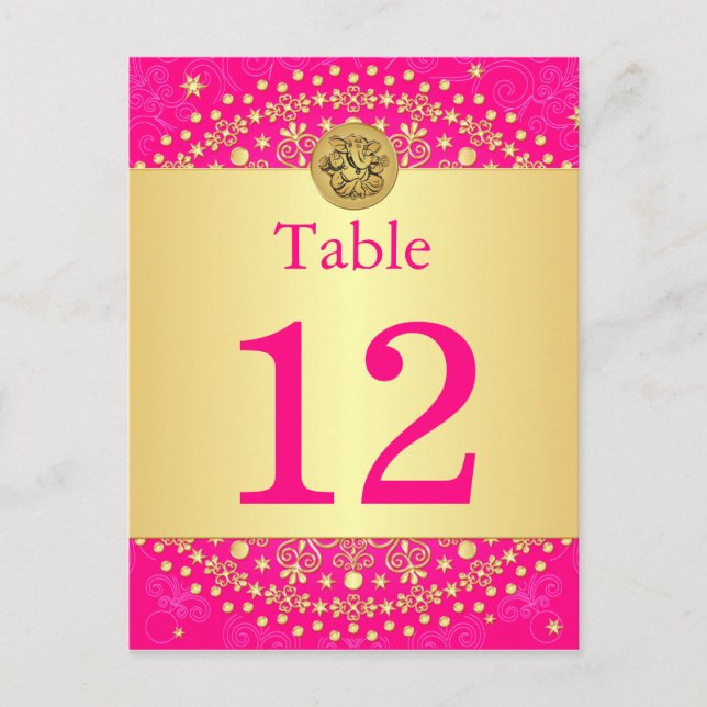 Carte postale Hindu Ganesh Pink, Gold Table Numéro (Devant)