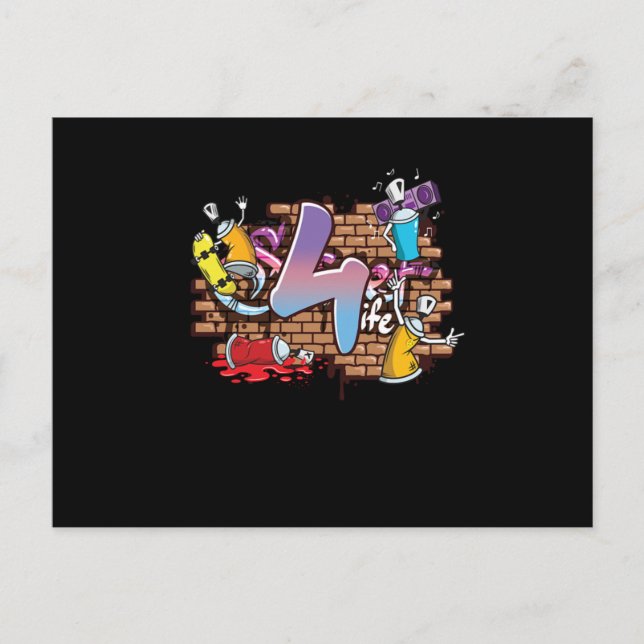 Carte Postale Hiphop Dancer Graffiti Artiste Typographie 4e nais (Devant)