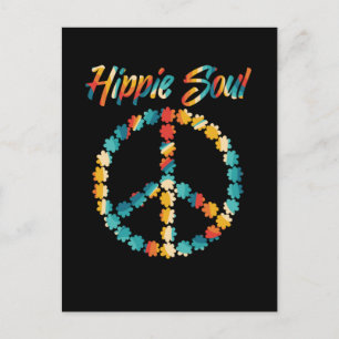 Carte Postale Hippie 60s les années 70 Fleurs des signes de paix
