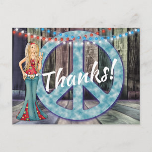 Carte Postale Hippie Girl and Peace Sign Thanks! Merci