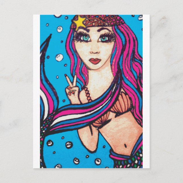 Carte Postale Hippie Mermaid (Devant)