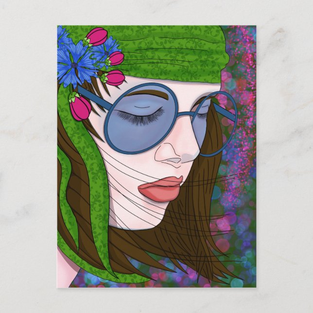 Carte Postale Hippie mode de vie fille (Devant)