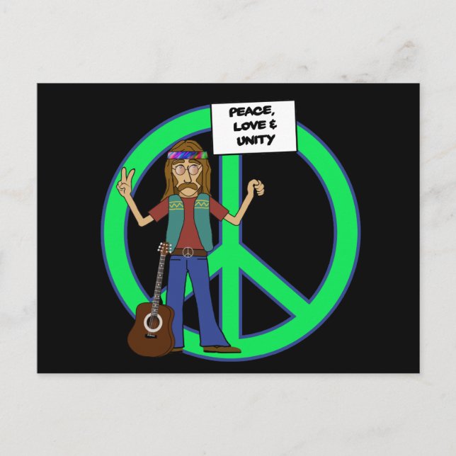 Carte Postale Hippie Paix Amour et Unité (Devant)