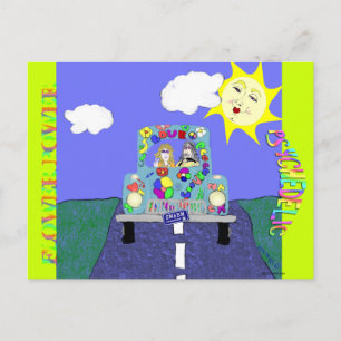 Carte postale Hippies psychédéliques et voiture pe