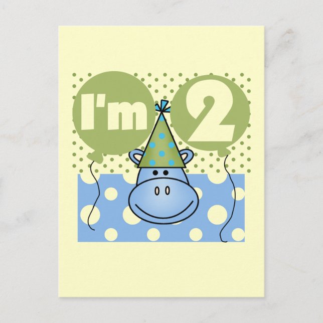 Carte Postale Hippo 2e Anniversaire Tshirts et cadeaux (Devant)
