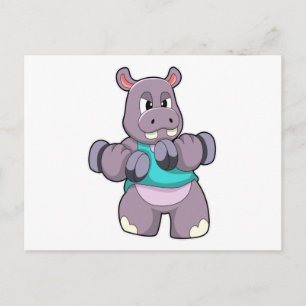 Carte Postale Hippo à Bodybuilding avec Dumbbells