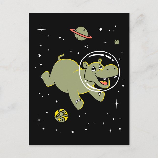 Carte Postale Hippo Animaux Dans L'Espace (Devant)