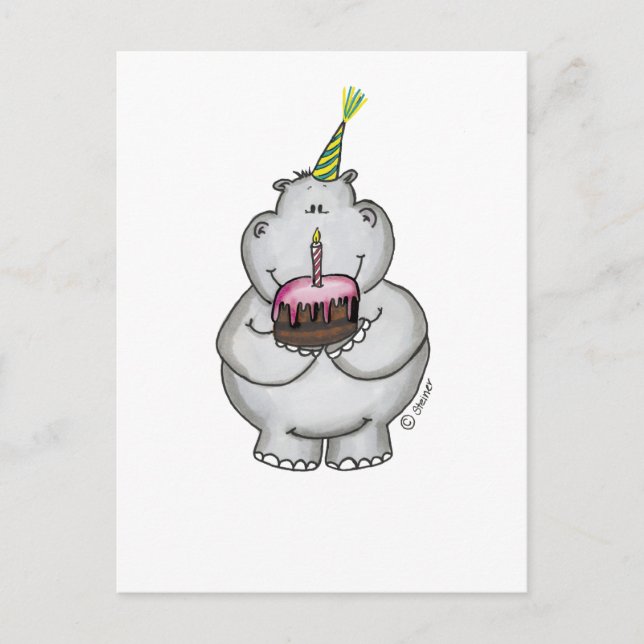 Carte Postale Hippo anniversaire - Joyeux anniversaire (Devant)