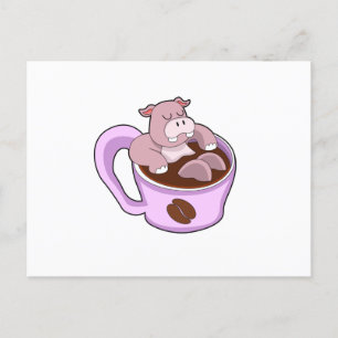 Carte Postale Hippo avec la coupe du café