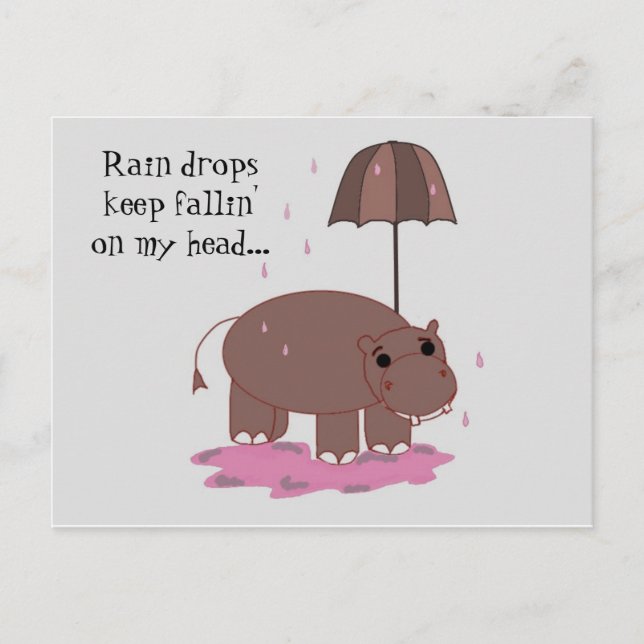 Carte Postale Hippo avec parapluie (Devant)