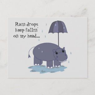 Carte Postale Hippo avec parapluie Rainy Day Saing