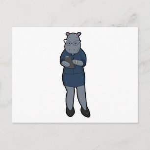 Carte Postale Hippo en tant que secrétaire avec Bloc-notes et st