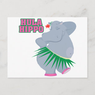 Carte Postale hippo hula drôle et mignon de luau