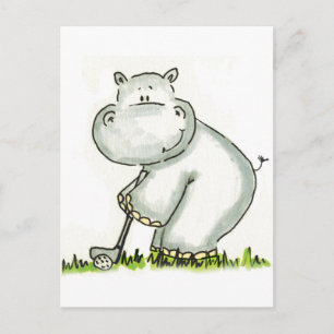Carte Postale Hippo joue au golf