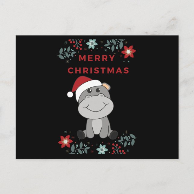 Carte Postale Hippo Joyeux Noël Animaux d'hiver Hippopotames (Devant)