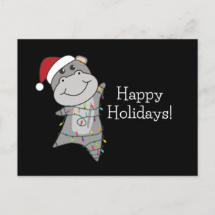 Carte Postale Hippo Joyeux Noël Animaux d'hiver Hippopotames Pos