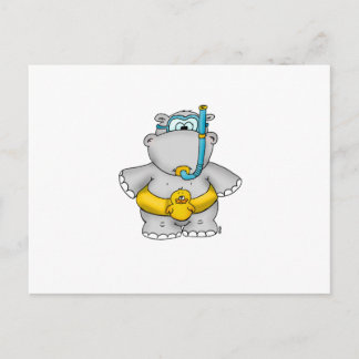 Carte Postale Hippo mignon avec un Pneu flottant et des googes