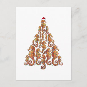 Carte Postale Hippocampe Festif Portant un Chapeau de Père Noël
