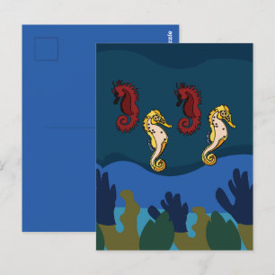 Carte Postale Hippocampe Sous L'Océan Mer Plage