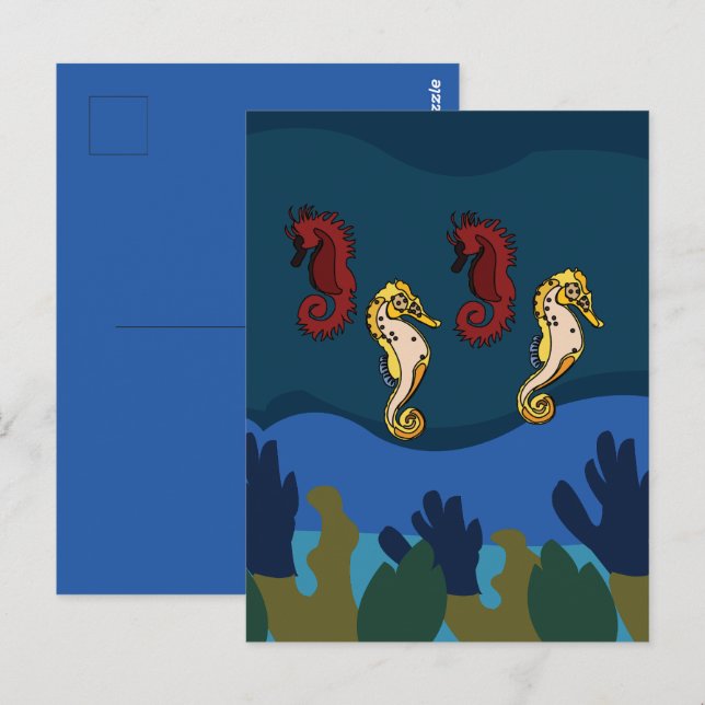 Carte Postale Hippocampe Sous L'Océan Mer Plage (Devant / Derrière)