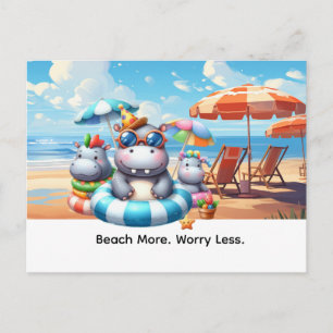 Carte Postale Hippopotame à la plage