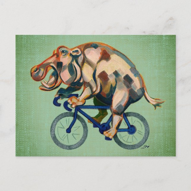 Carte Postale Hippopotame à vélo (Devant)