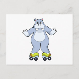 Carte Postale Hippopotame avec des patins à roulettes