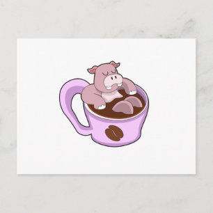 Carte Postale Hippopotame avec tasse de café