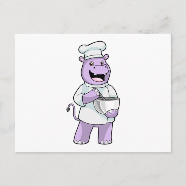 Carte Postale Hippopotame en chef avec bol (Devant)
