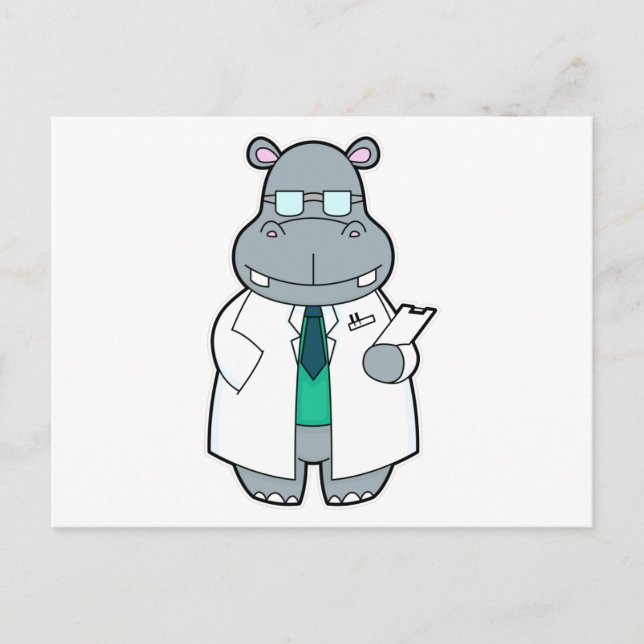 Carte Postale Hippopotame en docteur avec blouse (Devant)