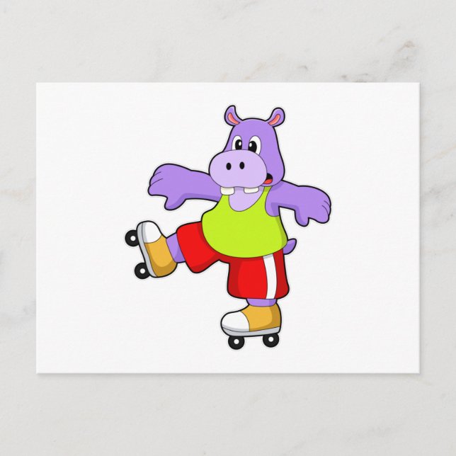 Carte Postale Hippopotame en patineur avec des patins en ligne (Devant)