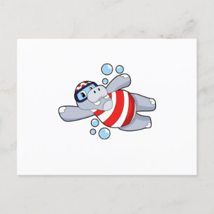 Carte Postale Hippopotame en plongeur avec lunettes de natation