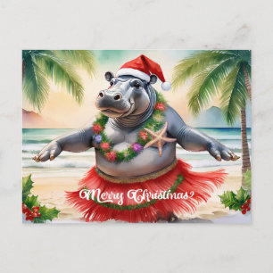Carte Postale Hippopotame Hawaïen Noël Thème pour Surfeur 