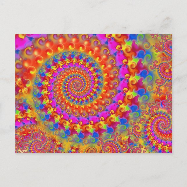 Carte Postale Hippy Fractal Motif rose Turquoise & Jaune (Devant)