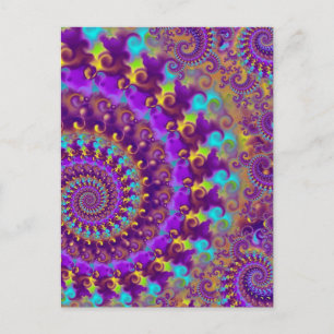 Carte Postale Hippy Fracty Motif violet Turquoise & Jaune