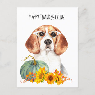 Carte Postale Hipster Beagle personnalisable Thanksgiving