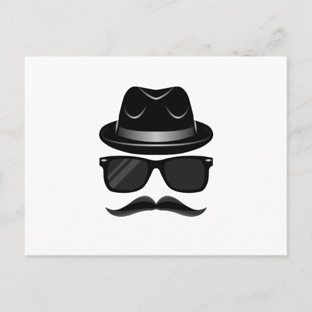 Carte Postale Hipster cool avec moustache, casquette et lunettes (Devant)