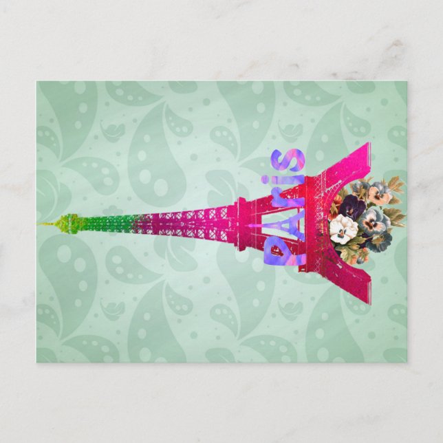 Carte Postale Hipster Paisley Neon Français Paris Tour Eiffel (Devant)