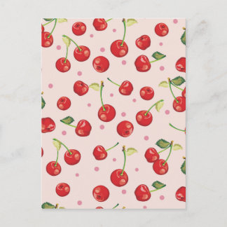 Carte Postale Hipster, rétro, cerise, motif, rouge, rose, pâle, 