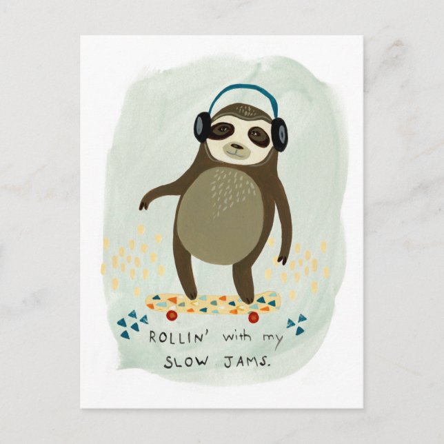 Carte Postale Hipster Sloth | Rollin' Avec Mes Jams Lents (Devant)