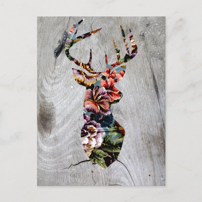 Carte Postale Hipster Vintage Floral Cerf Tête Silhouette (Devant)