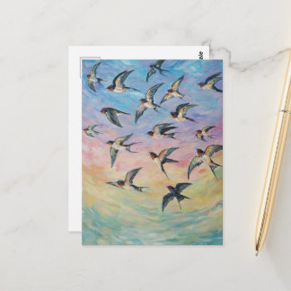 Carte Postale Hirondelles rustiques art
