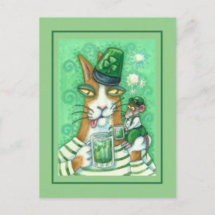 CARTE POSTALE HISS N'FITZ CHAT & RAT, CHEERS TO GREEN BEER FUNNY