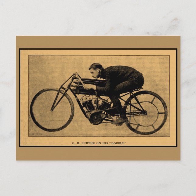 Carte Postale Histoire de la moto GH Curtiss sur son Double (Devant)