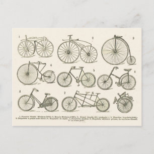 Carte Postale Histoire des bicyclettes françaises, publié en 192